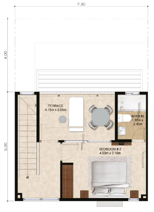 Planta alta del modelo de 2 habitaciones