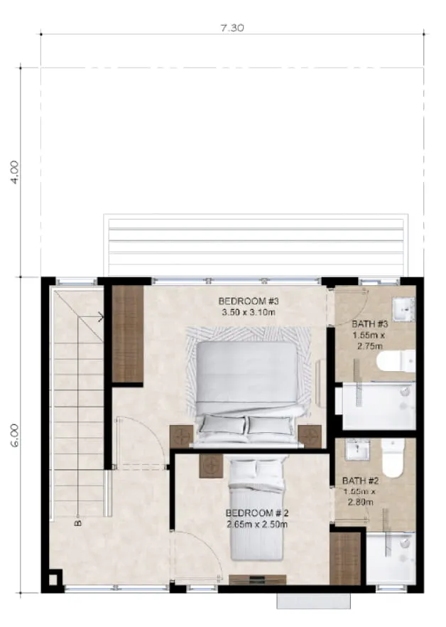 Planta alta del modelo de 3 habitaciones